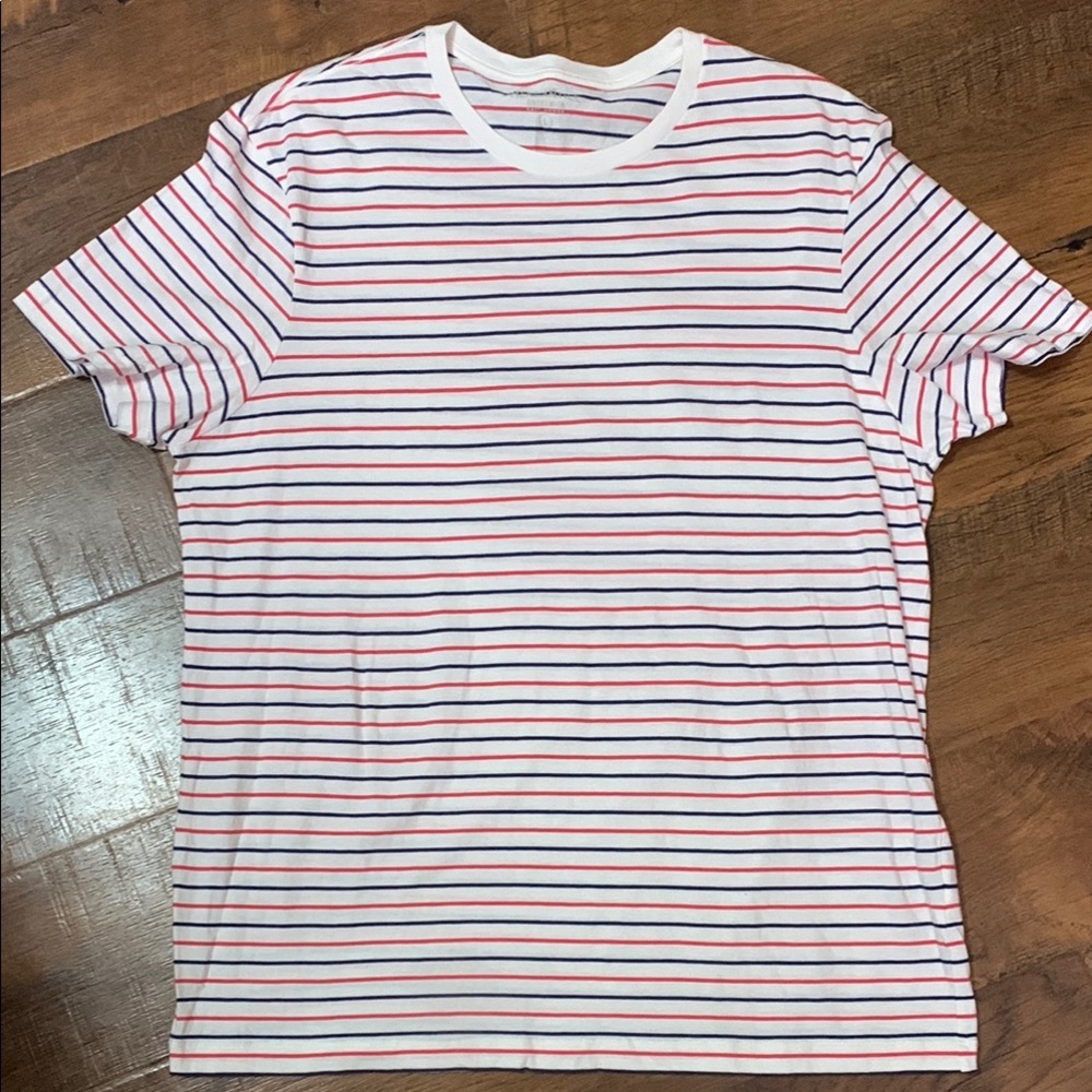 J Crew Mercantile Broken In White T-Shirt with Red and Blue Stripes